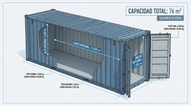Capacidad y dimensiones de un contenedor de 40 pies para envío de ropa usada al por mayor