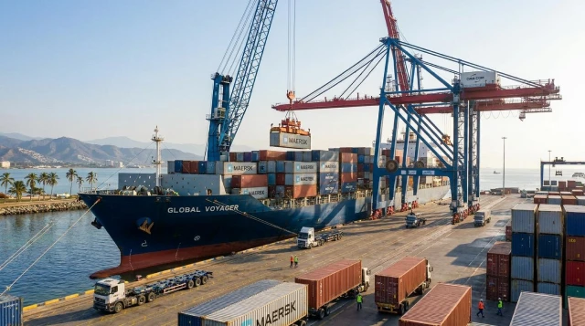 Contenedor marítimo cargado en puerto para importadores latinoamericanos