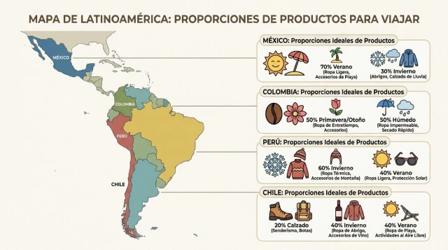 MAPA DE LATINOAMERICA PROPORCIONES DE PRODUCTOS PARA VIAJAR