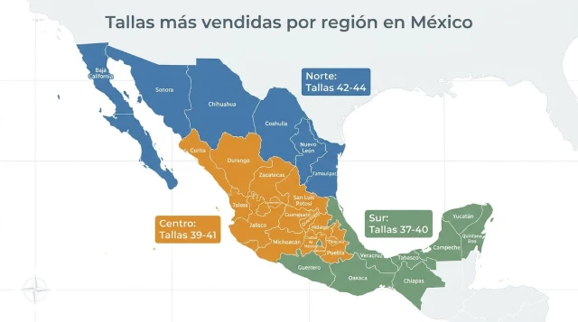 Tallas mas vendidas por region en Mexico