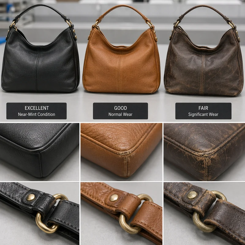 Comparación de calidades Grade A, B y C en bolsas de marca usadas