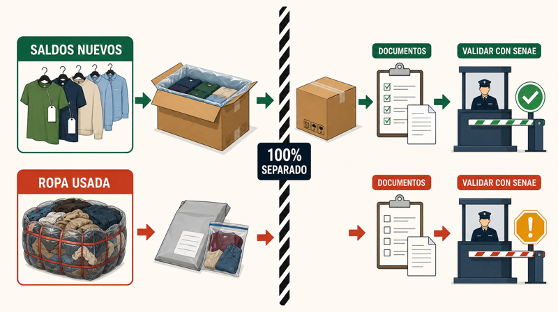 Diagrama de separación entre saldos nuevos y ropa usada para validar con SENAE