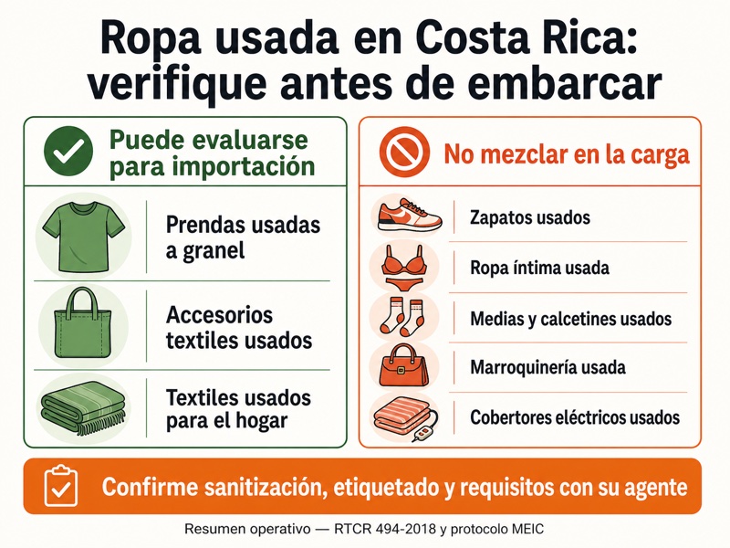 Categorías permitidas y prohibidas de ropa usada en Costa Rica